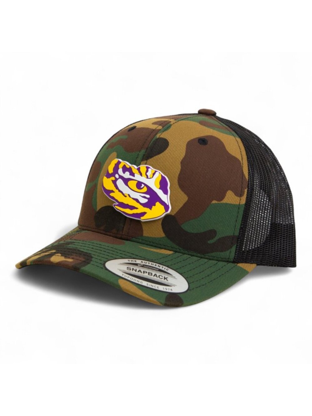 LSU Tiger Eye YP Classic Snapback Trucker Hat- Army Camo/ Black